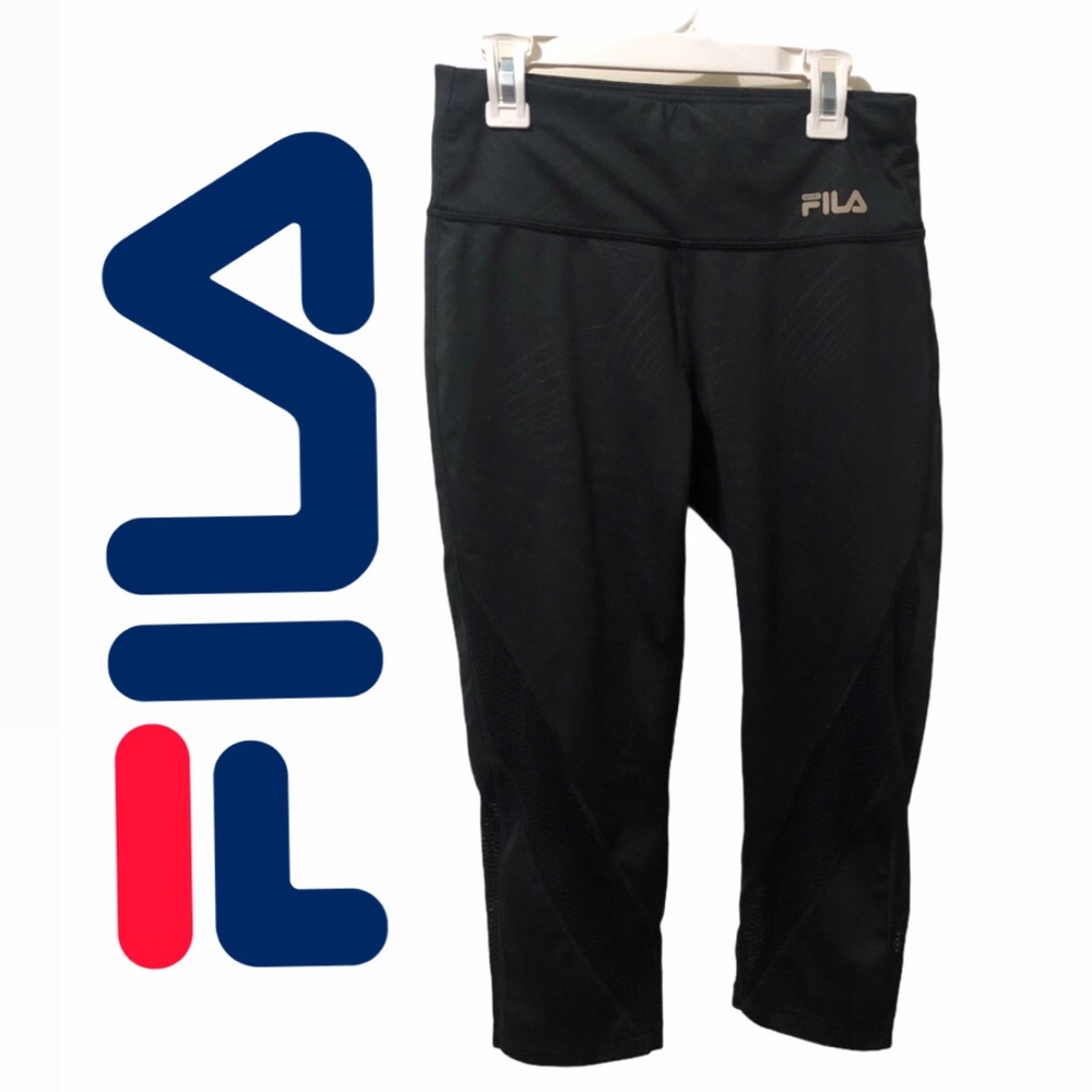 EUC Fila Crop Leggings w/ Mesh Cut Outs/Inserts - Picture 1 of 8